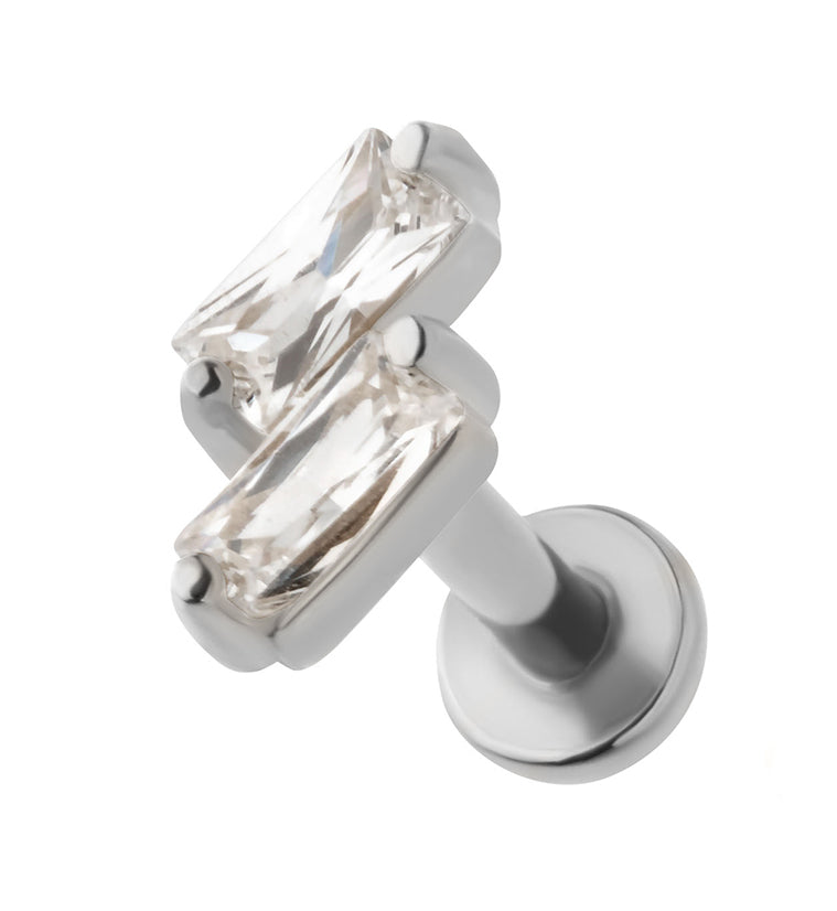 Double Slant Clear CZ Stainless Steel Internally Threaded Labret