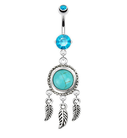 Turquoise Stone Dream Catcher Dangle Belly Button Navel Ring