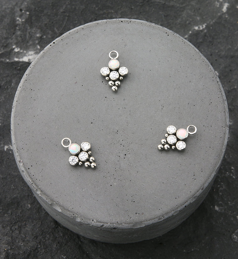 Drip Bead White Opalite Clear CZ Titanium Charm