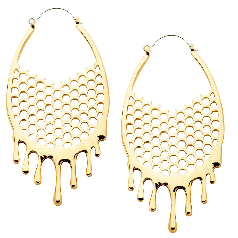 Dripping Golden Honeycomb Stainless Steel Plug Hoops