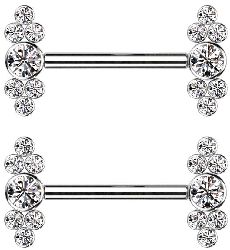 Dual Array CZ Titanium Internally Threaded Nipple Ring Barbell