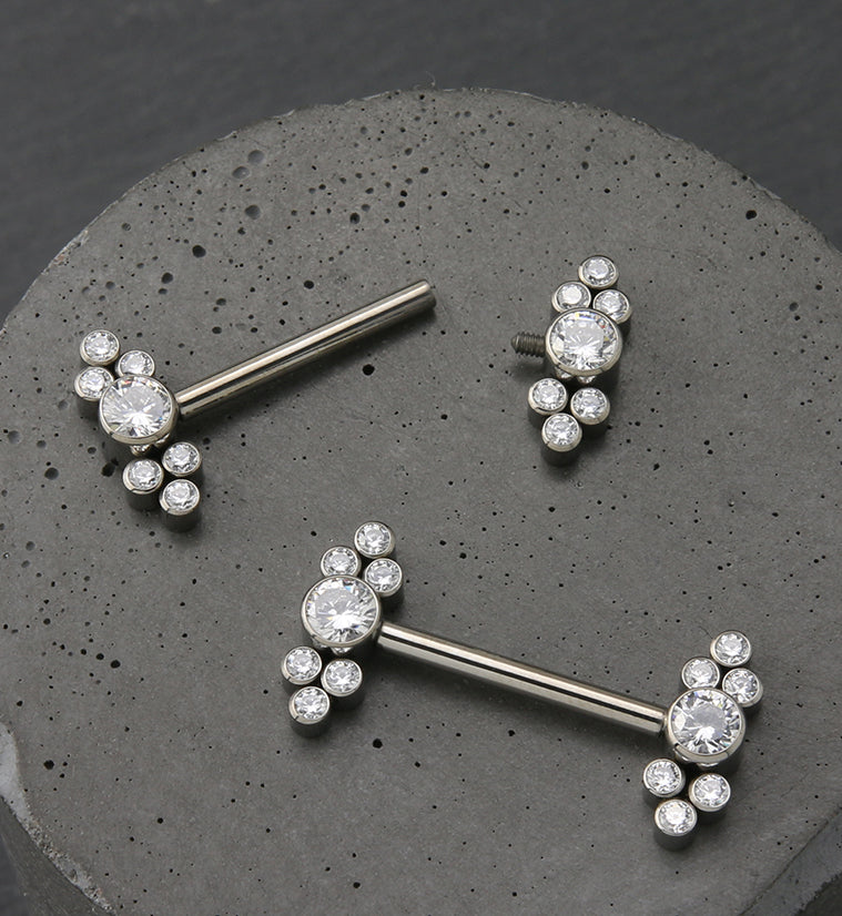 Dual Array CZ Titanium Internally Threaded Nipple Ring Barbell