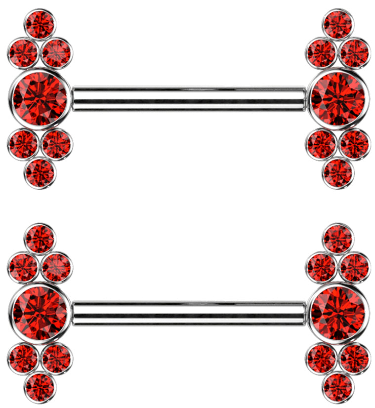 Dual Array Red CZ Titanium Internally Threaded Nipple Ring Barbell