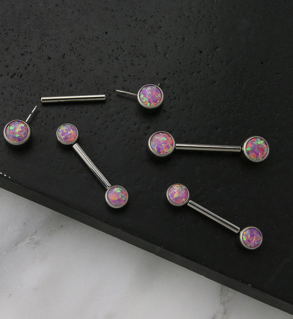 Dual Bezel Pink Opalite Titanium Threadless Nipple Ring Barbell
