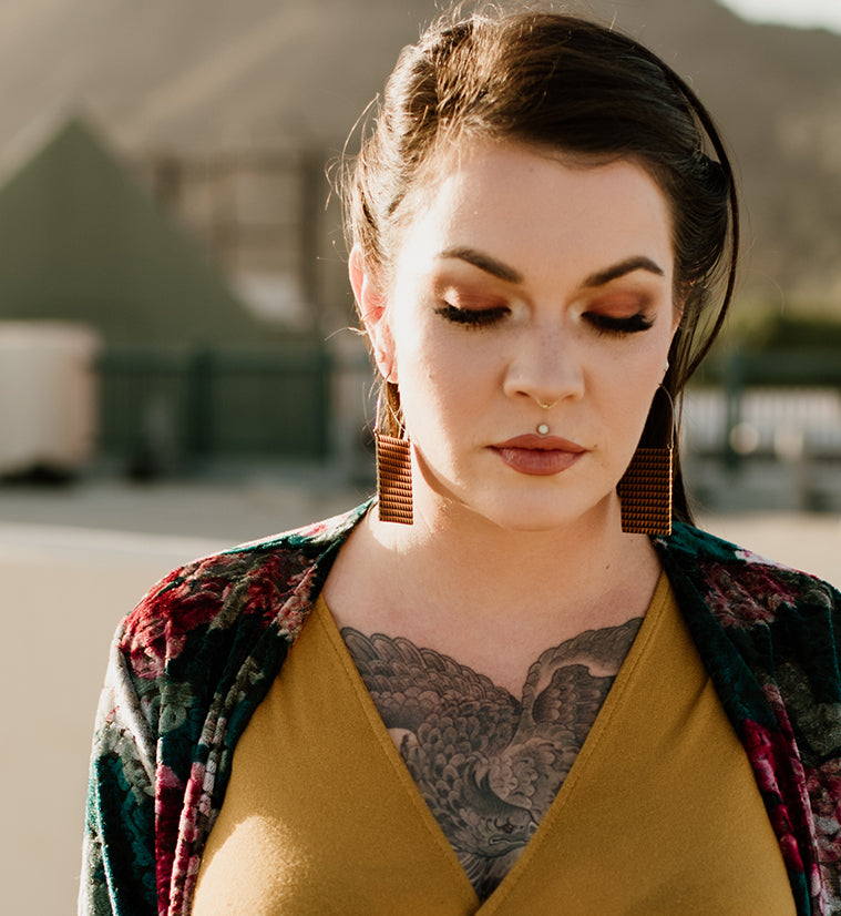 Chequer Titanium Hangers - Earrings