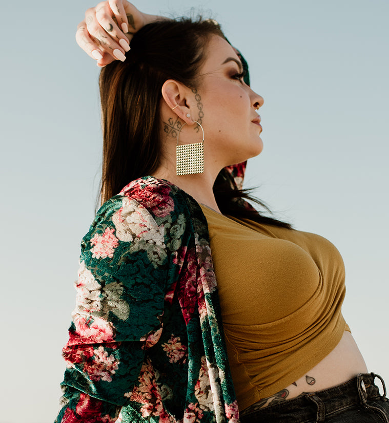 Chequer Titanium Hangers - Earrings