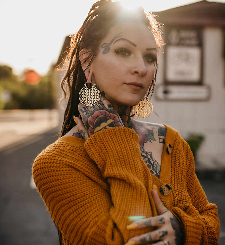 Flower of Life Brass Ear Weights