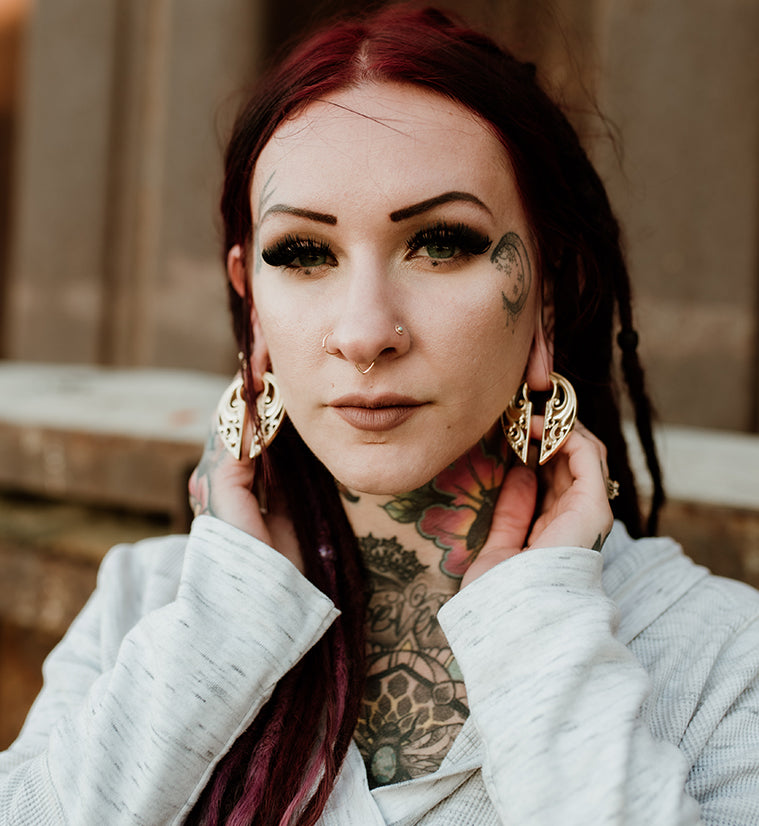 Gold Floral Keyhole Ear Weights