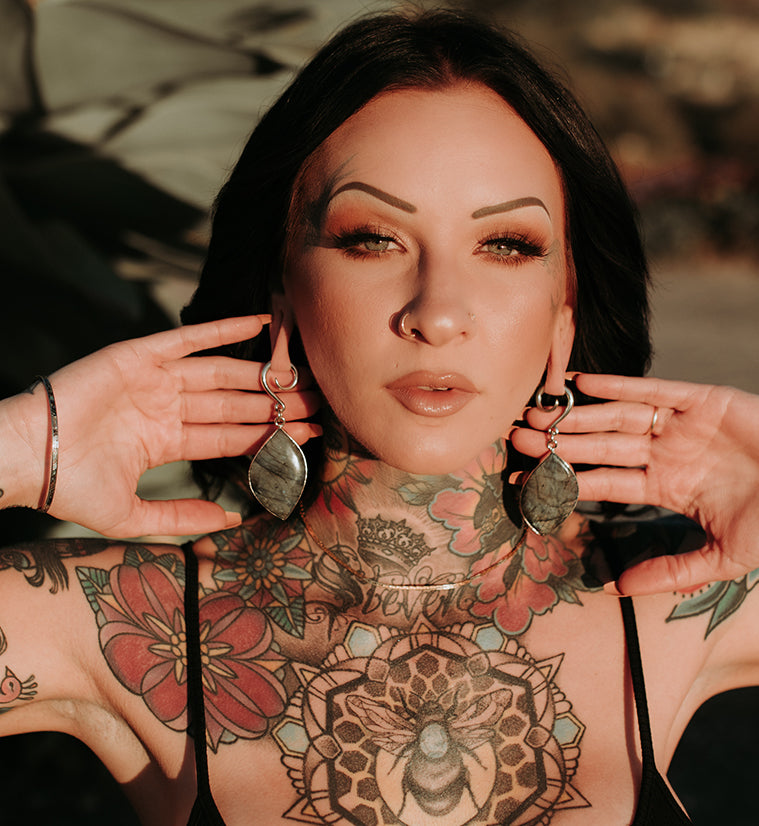 Elliptic Labradorite Stone Ear Weights