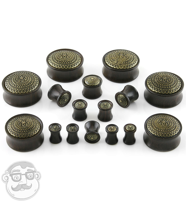 Ebony Wood Plugs With Lotus Ornament Inlay