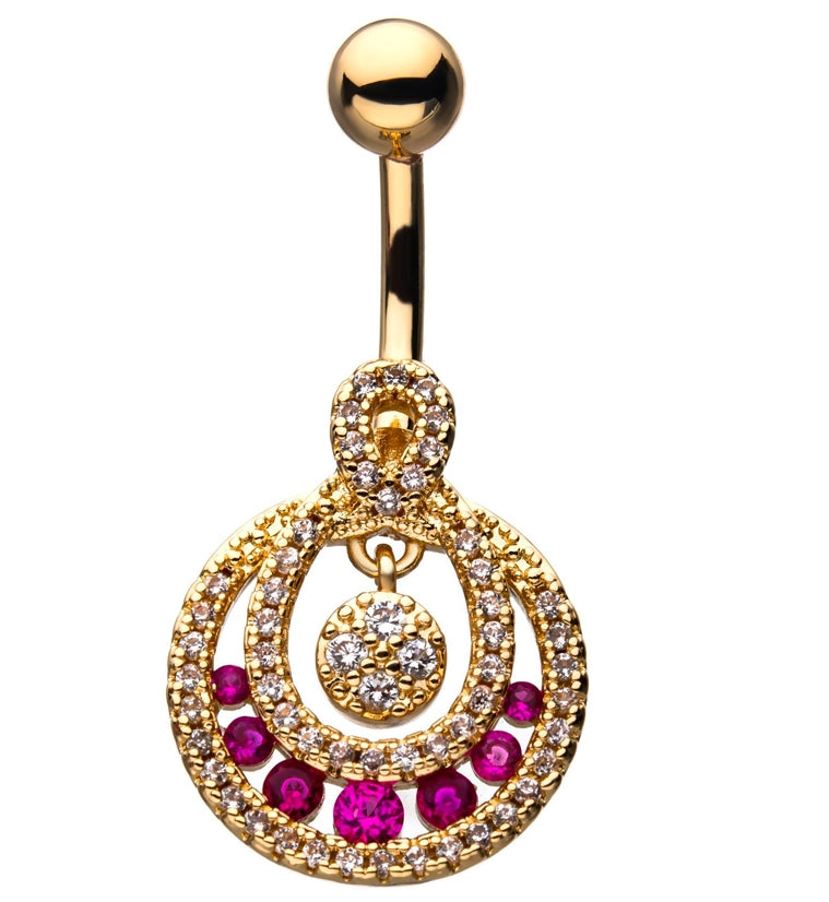 Elliptic Multi Gem Gold Belly Ring