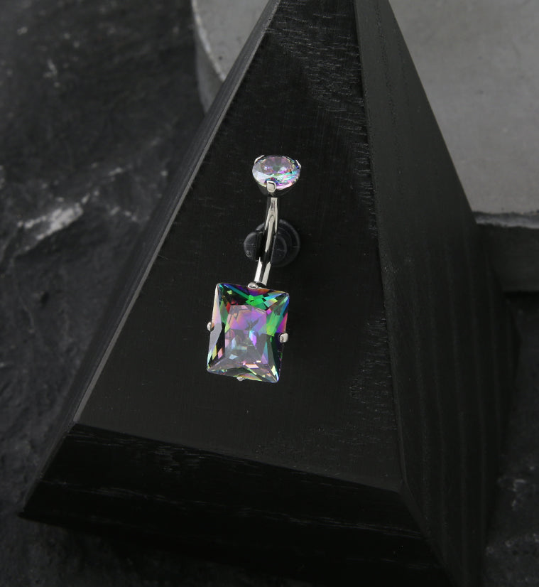 Emerald Black Aurora CZ Internally Threaded Belly Button Ring