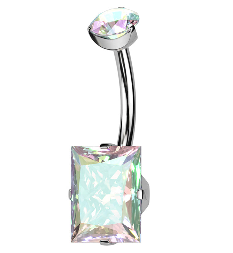 Emerald Rainbow Aurora CZ Internally Threaded Belly Button Ring