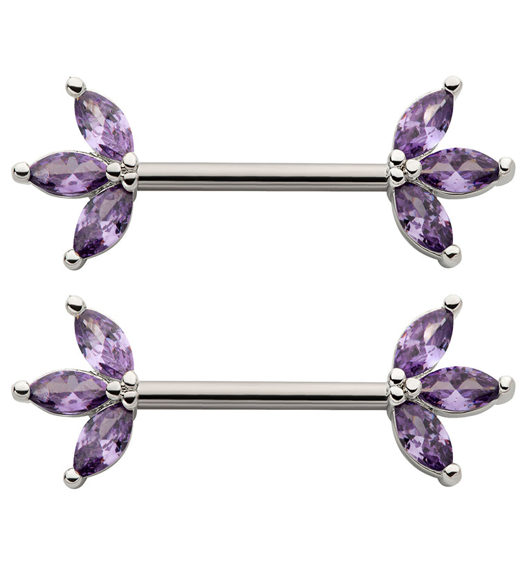 Empress Amethyst CZ Stainless Steel Nipple Barbell