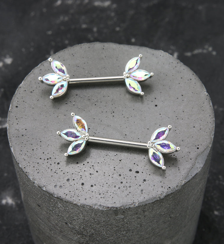 Empress Rainbow Aurora CZ Stainless Steel Nipple Barbell