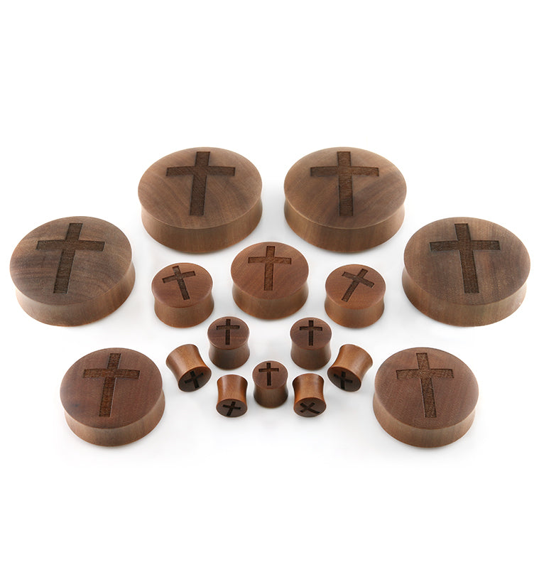 Engraved Cross Wood Plugs