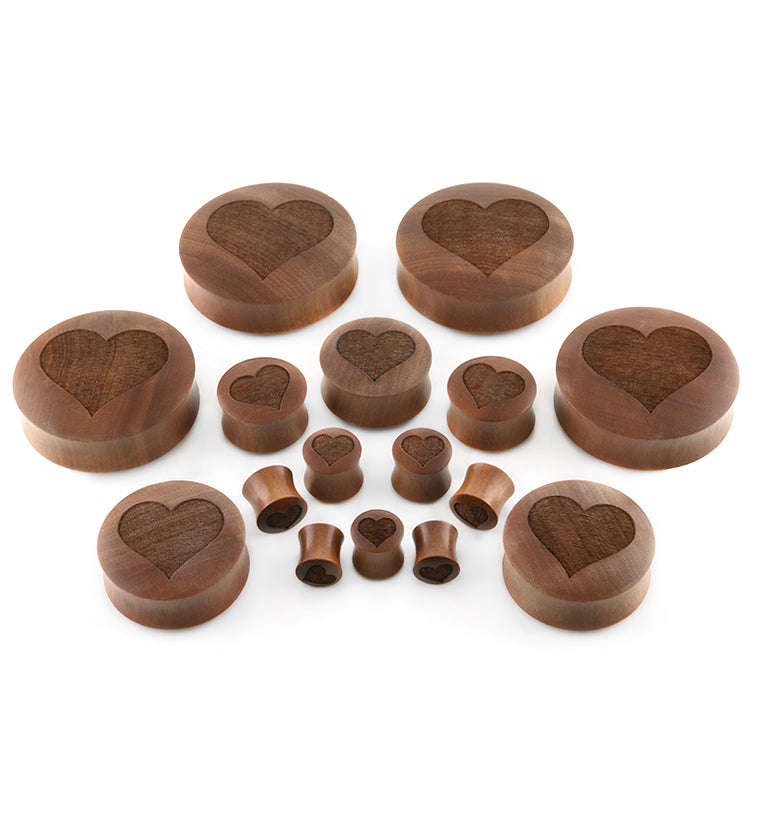 Engraved Heart Wood Plugs