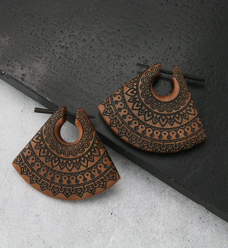 Engraved Saba Wood Triangle Earrings