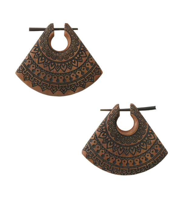 Engraved Saba Wood Triangle Earrings