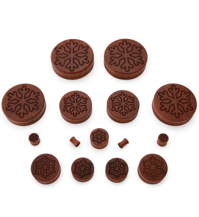Snowflake Engraved Wood Plugs