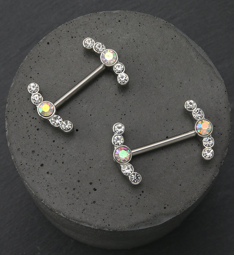 Enring Rainbow Aurora CZ Stainless Steel Nipple Barbell