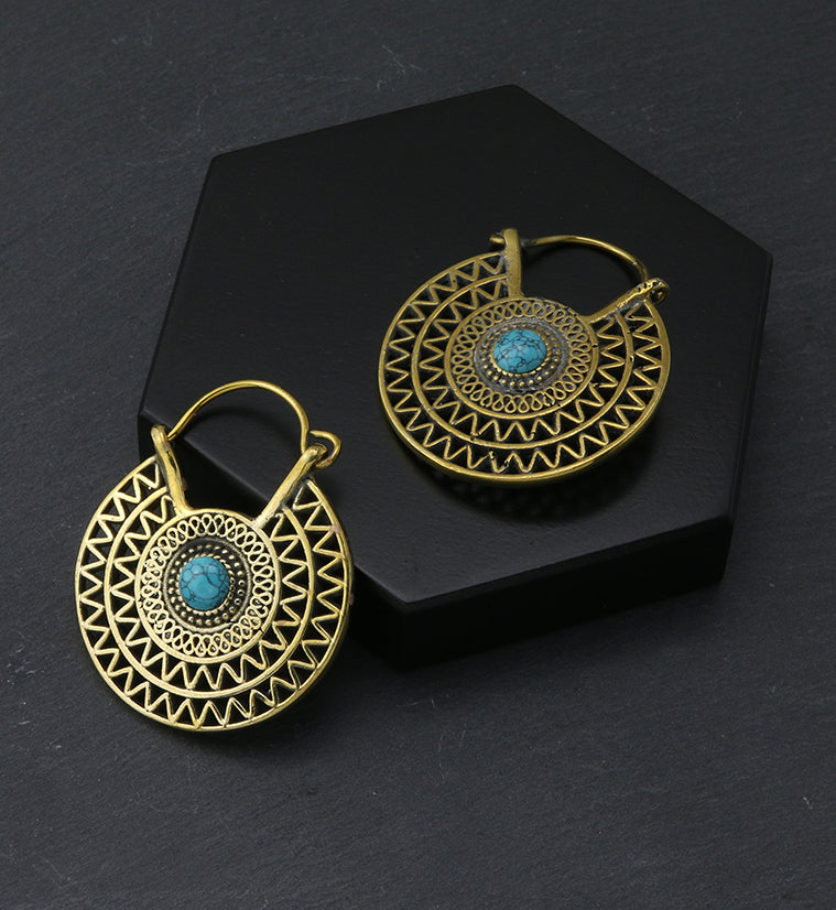 Environ Howlite Turquoise Stone Inlay Brass Hangers / Earrings