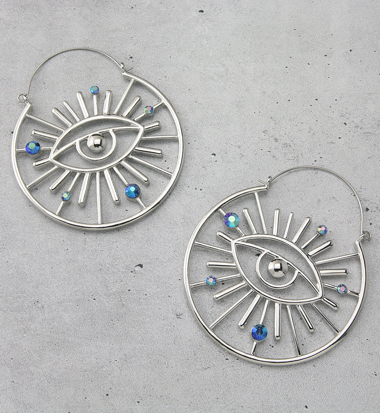 Evil Eye Blue Aurora CZ Plug Hoops