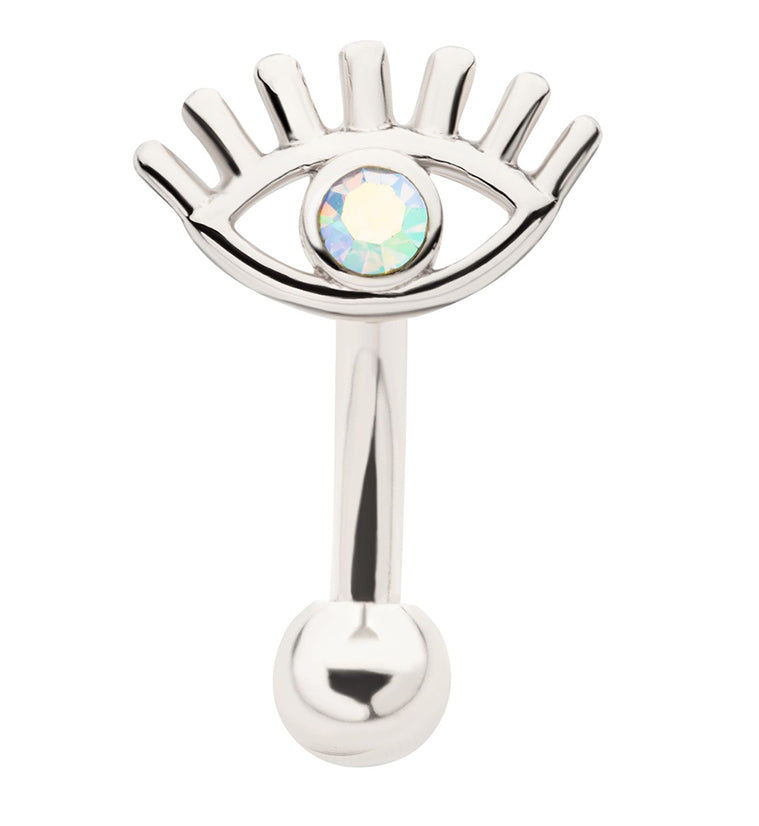 Evil Eye Rainbow Aurora CZ Curved Barbell