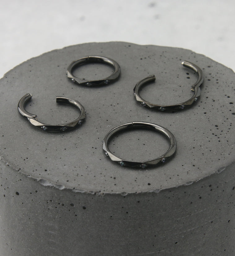 Facet Black Aurora CZ Black PVD Titanium Hinged Segment Ring