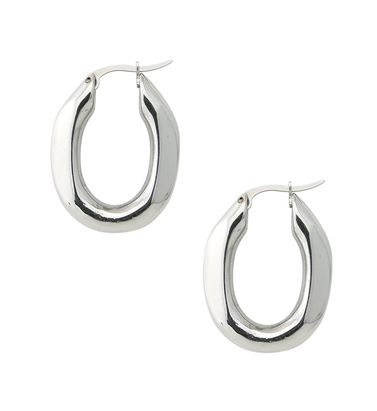 Faceted Stainless Steel Hoop Earrings