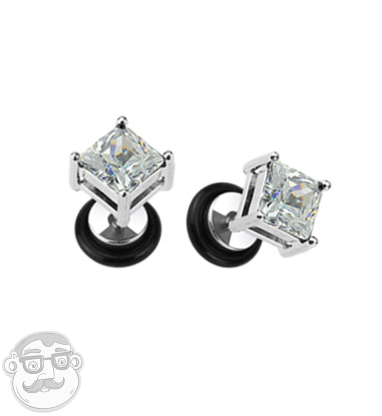 Stainless Steel CZ Diamond Stud Fake Plugs / Gauges