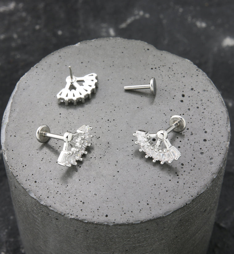 Fan Baguette CZ Stainless Steel Threadless Labret