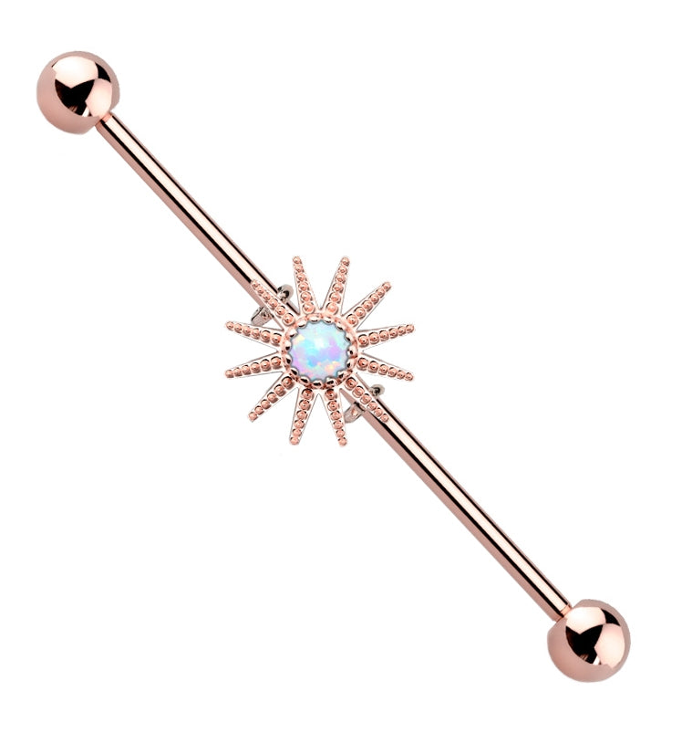 Rose Gold Blaze Opalite Industrial Barbell