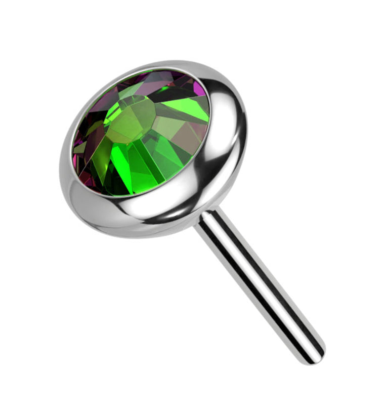 Flat Bezel Black Aurora CZ Threadless Titanium Top