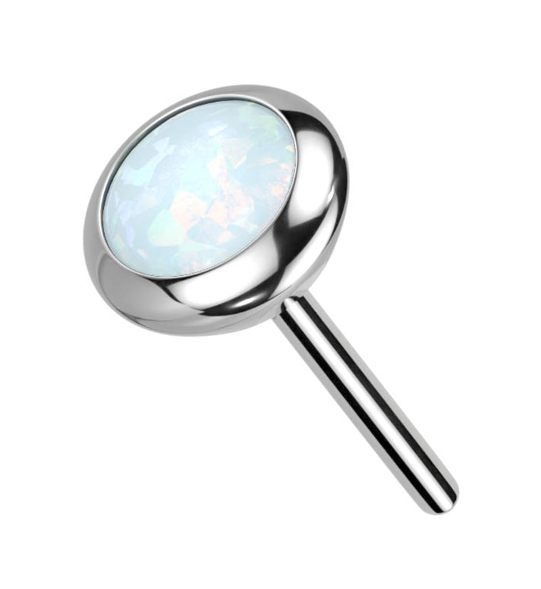 Flat Bezel White Opalite Threadless Titanium Top