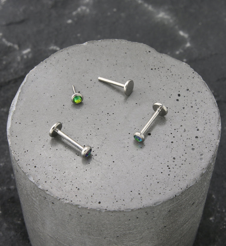 Flat Green Aurora CZ Titanium Threadless Labret