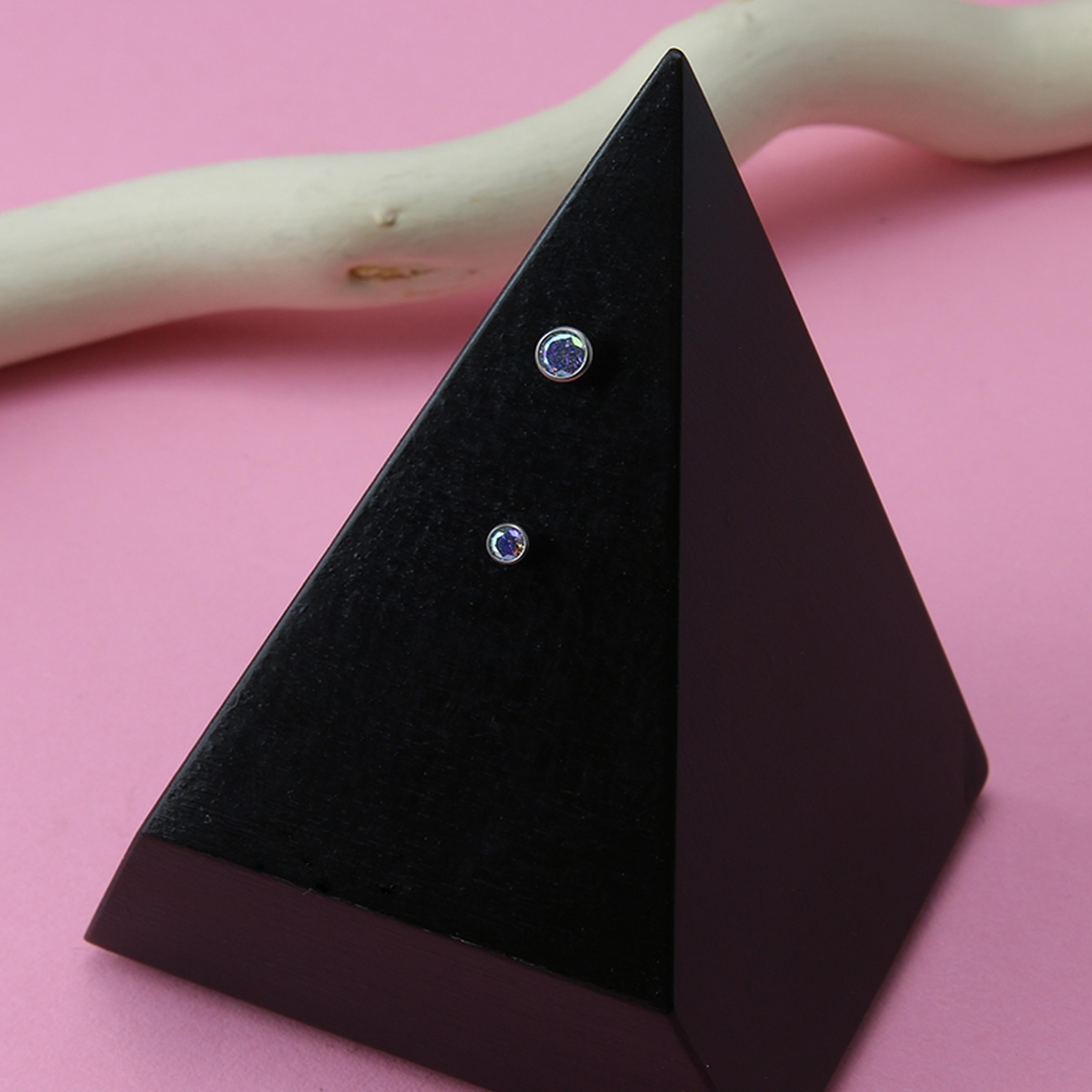 Rainbow Aurora CZ Flat Bezel Titanium Threadless Top