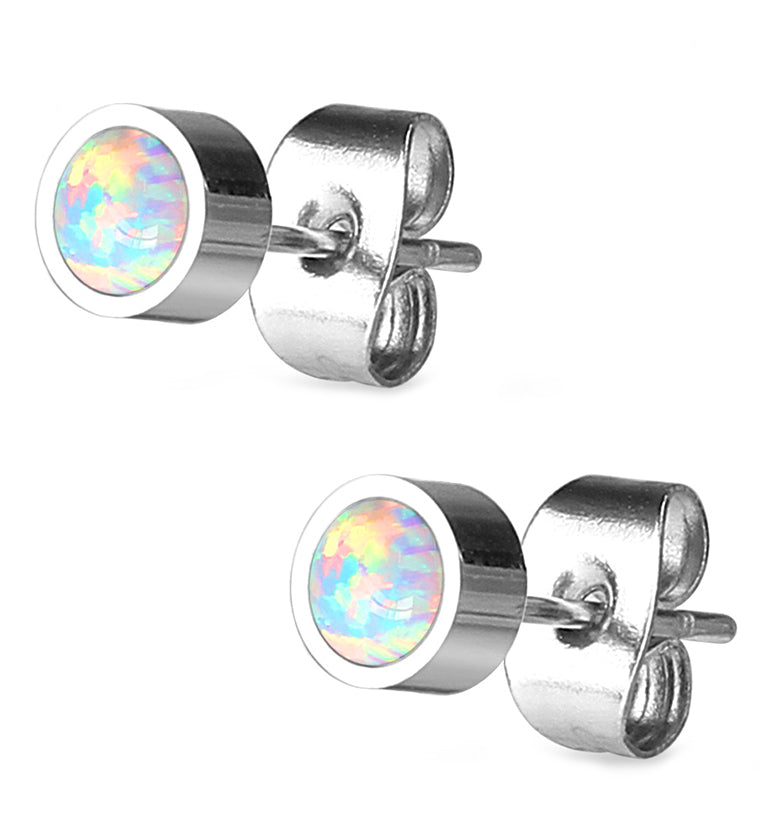 White Opal Bezel Earrings