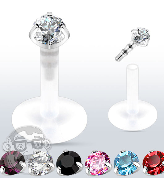 16G Flex Labret Monroe Ring With Prong CZ Push Top