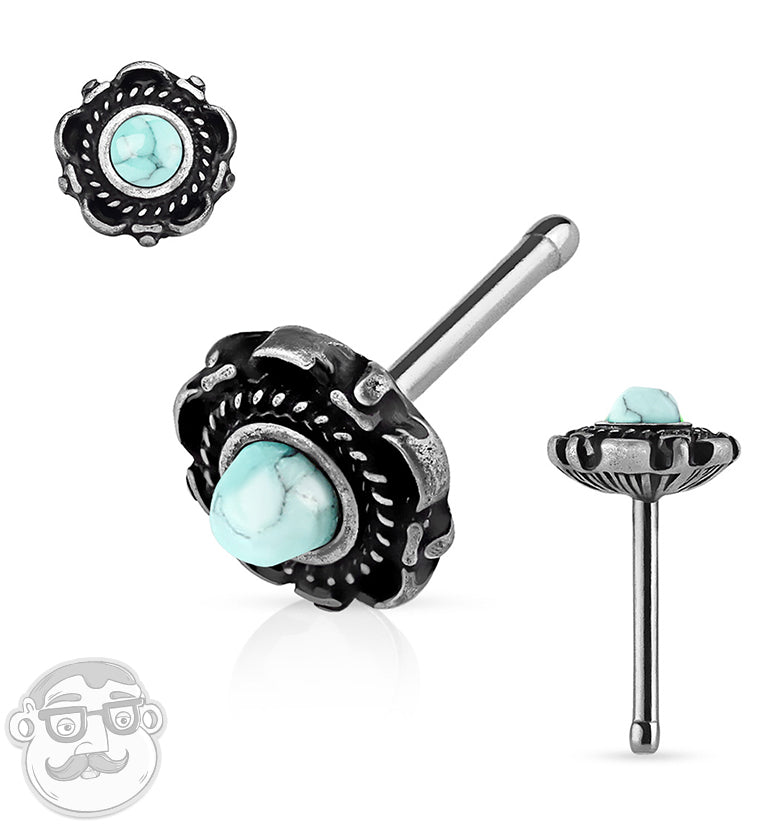 20G Frond Top Turquoise Stone Nose Ring Stud