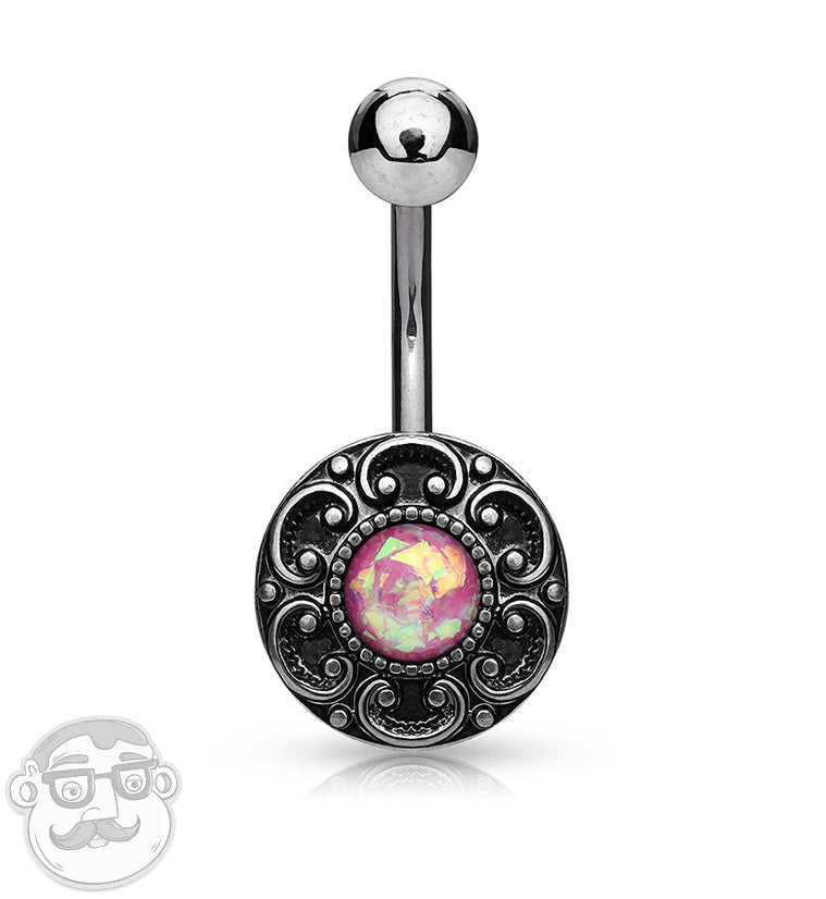 Floret Shield with Pink Opal Inlay Belly Ring