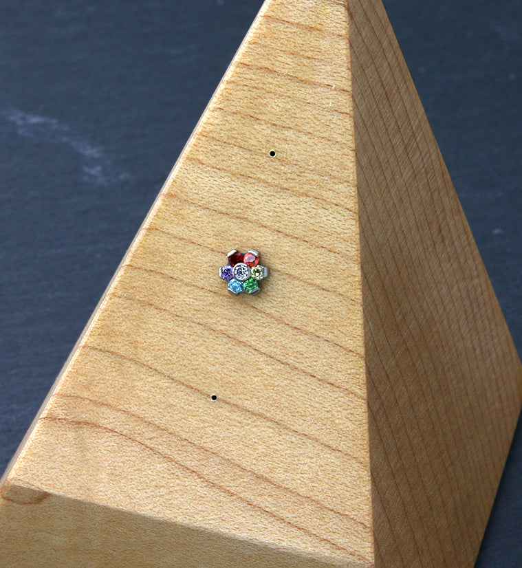 Floret Rainbow CZ Threadless Titanium Top