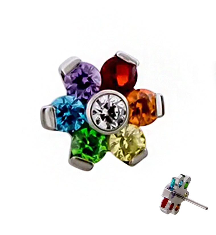 Floret Rainbow CZ Threadless Titanium Top