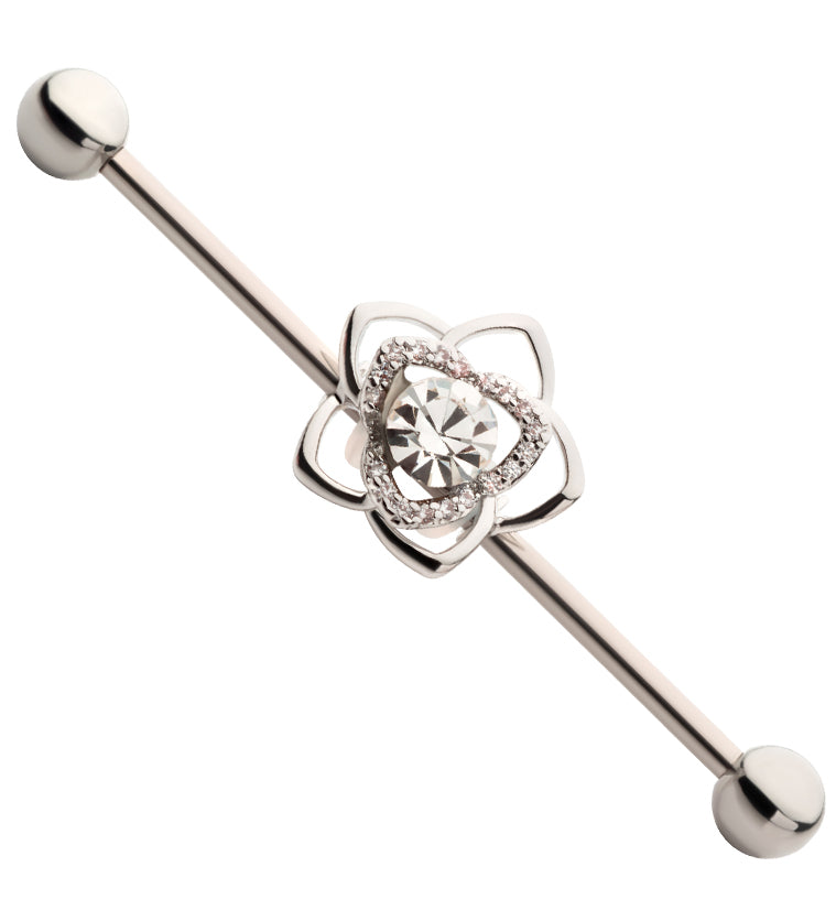 Flower Bloom Clear CZ Industrial Barbell