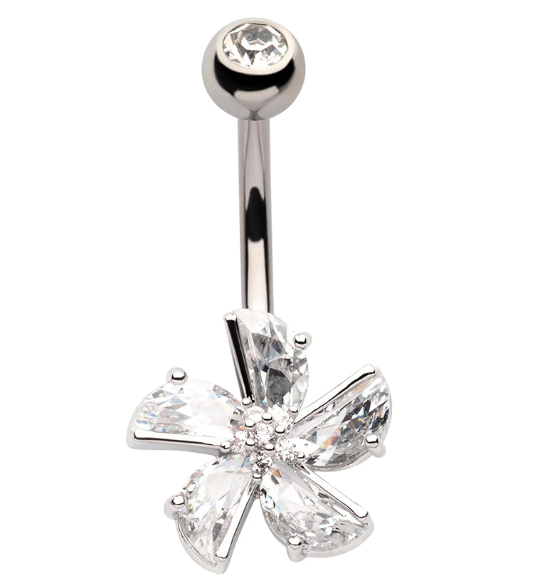 Flower Fan CZ Stainless Steel Belly Button Ring