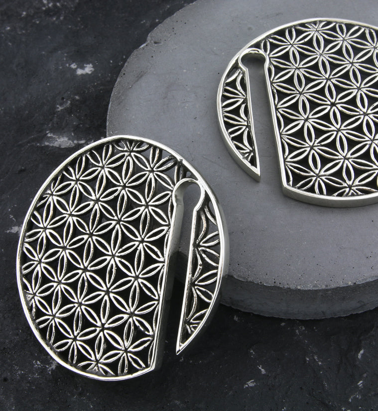 Flower of Life Disk Silver Ear Weights