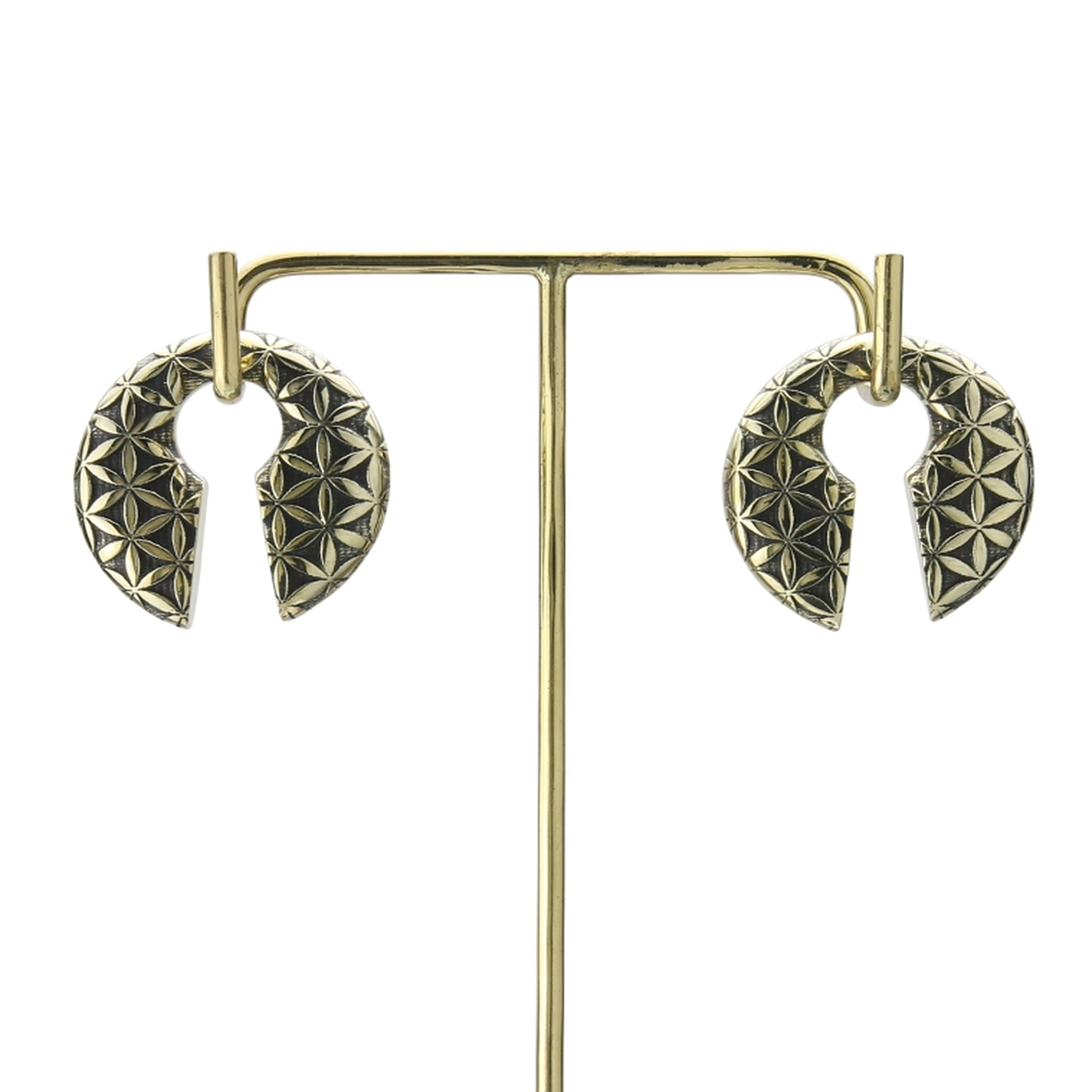 Flower of Life Keyhole Brass Ear Weights