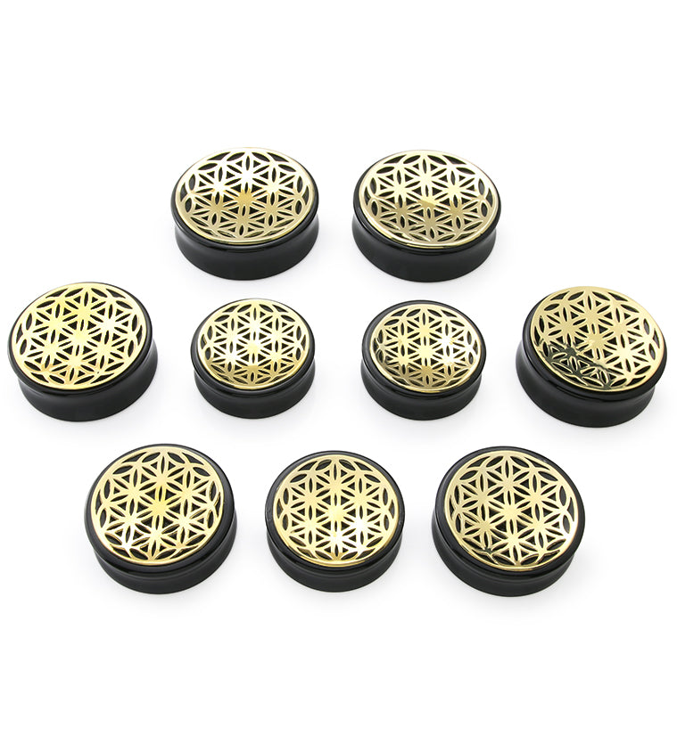 Flower of Life Obsidian Stone Plugs (35mm 47mm)