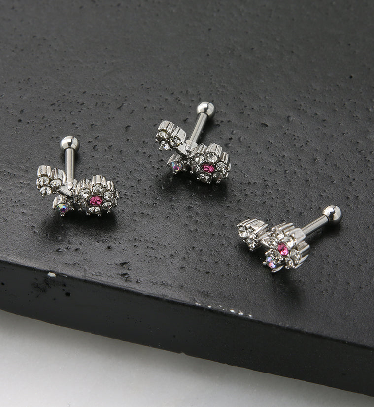 Flower Pink CZ Cartilage Barbell