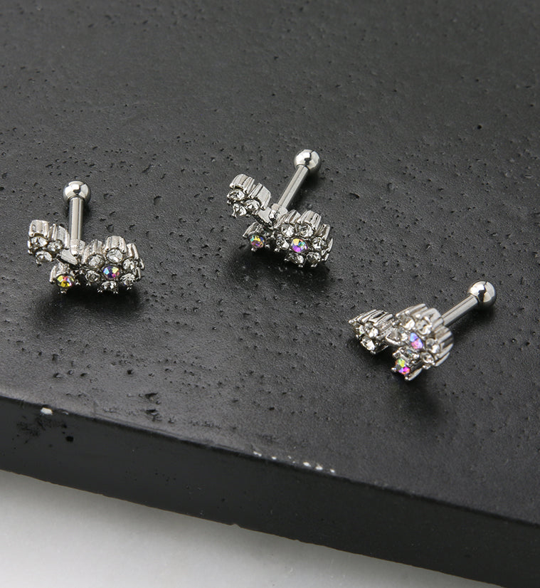 Flower Rainbow Aurora CZ Cartilage Barbell